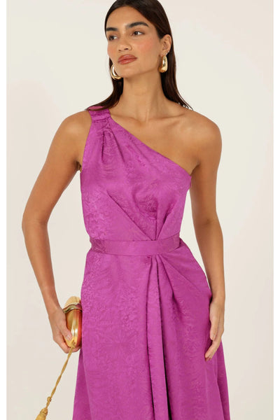 Orleans One Shoulder Midi Dress - Magenta