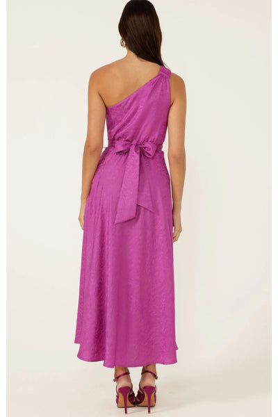 Orleans One Shoulder Midi Dress - Magenta