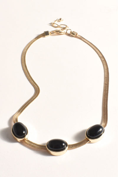 Oval Stone Front Collar Necklace - Black Gold