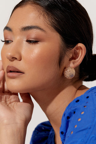 Oversized Textured Dome Earrings - Gold