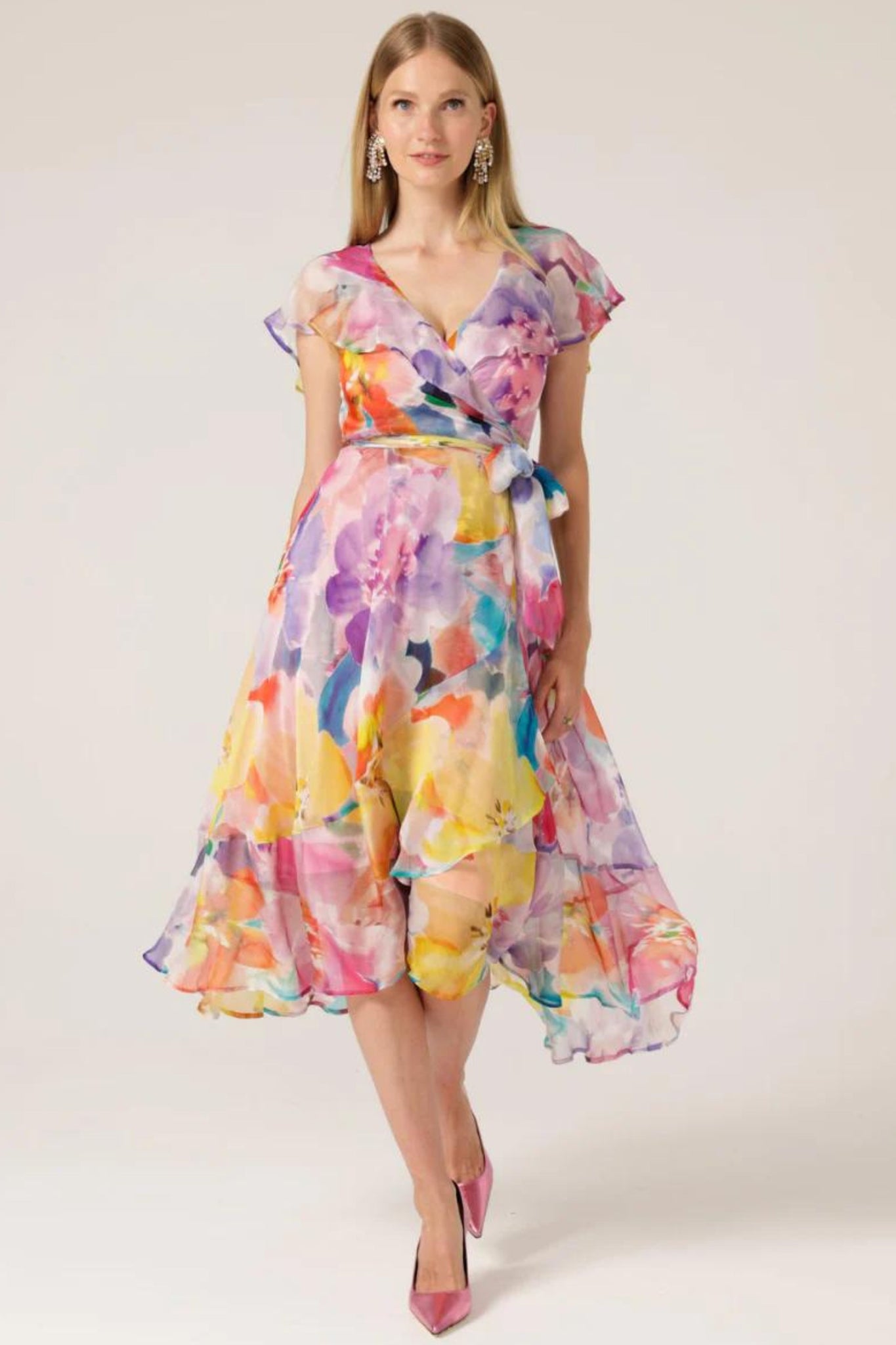 Pajaritos Silk Wrap Dress - Multi Floral