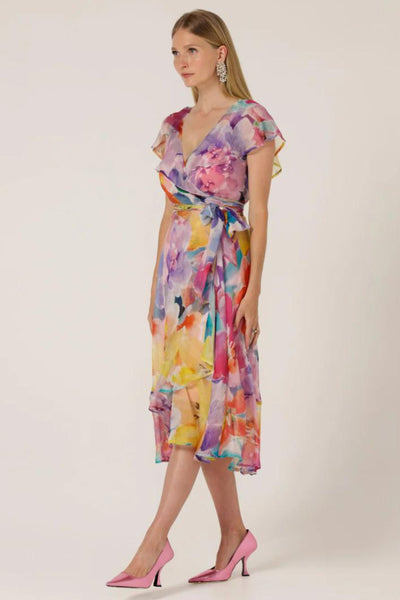 Pajaritos Silk Wrap Dress - Multi Floral