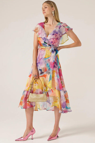 Pajaritos Silk Wrap Dress - Multi Floral