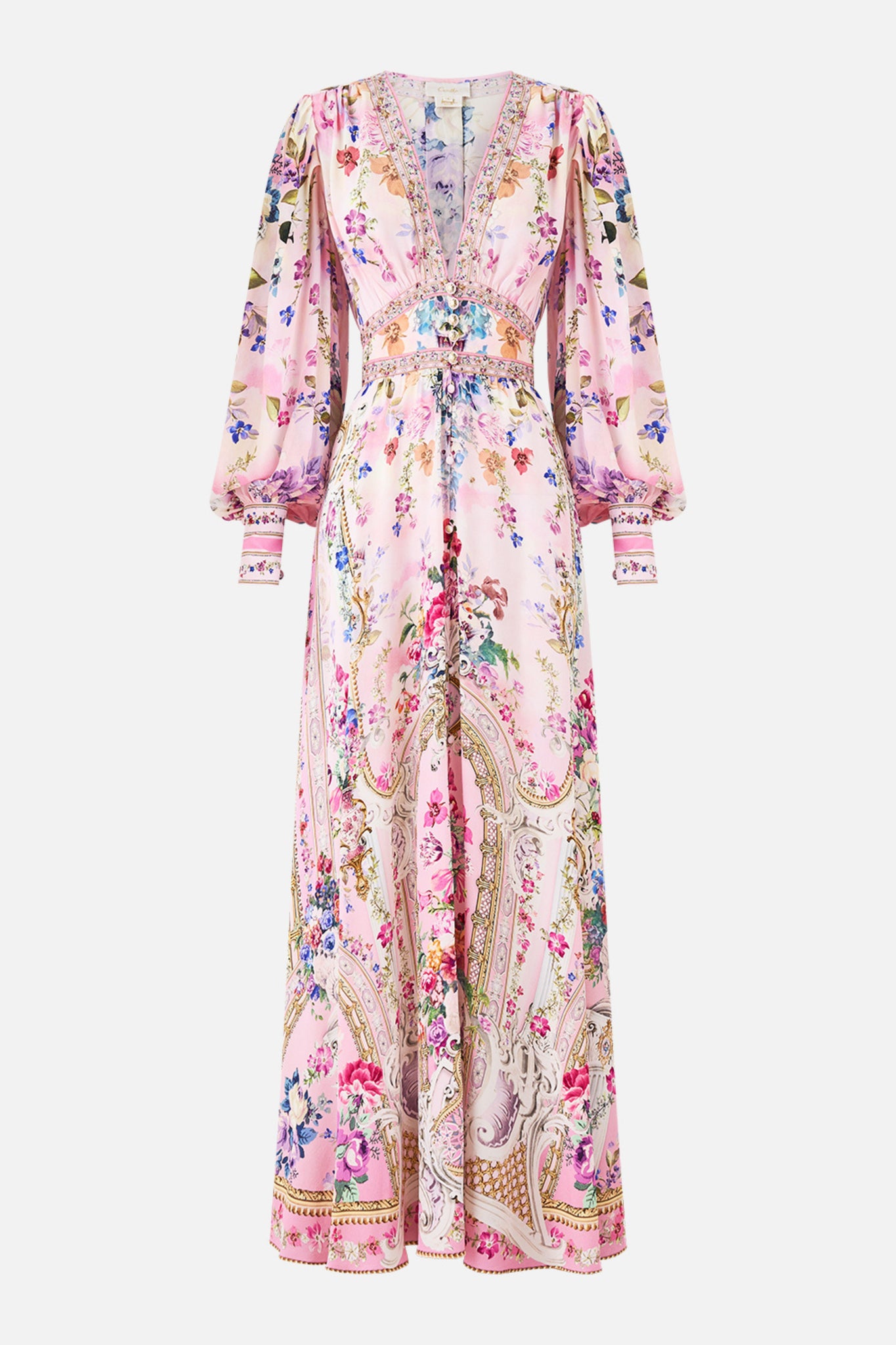 Palatial Pastels Shaped Waistband Dress with Gathered Sleeves