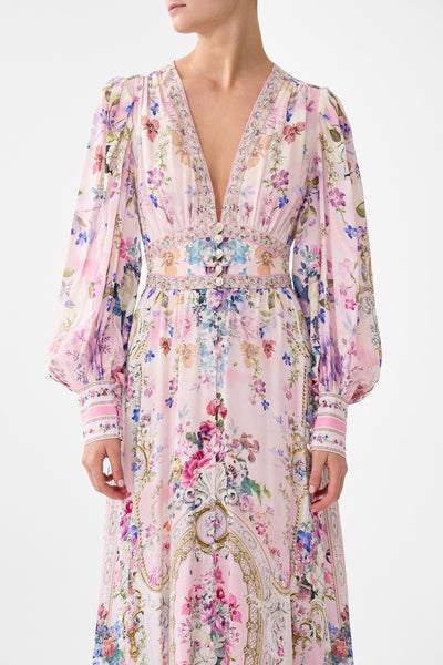 Palatial Pastels Shaped Waistband Dress with Gathered Sleeves