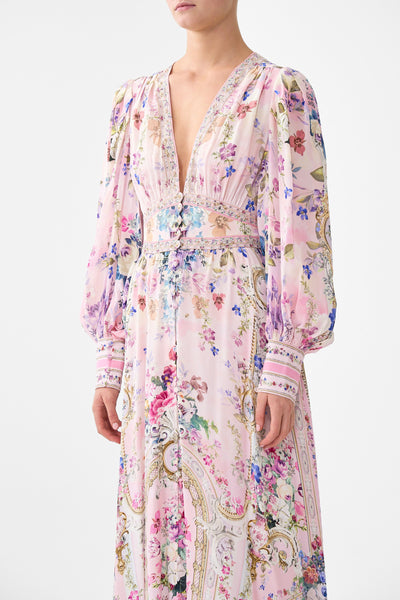 Palatial Pastels Shaped Waistband Dress with Gathered Sleeves