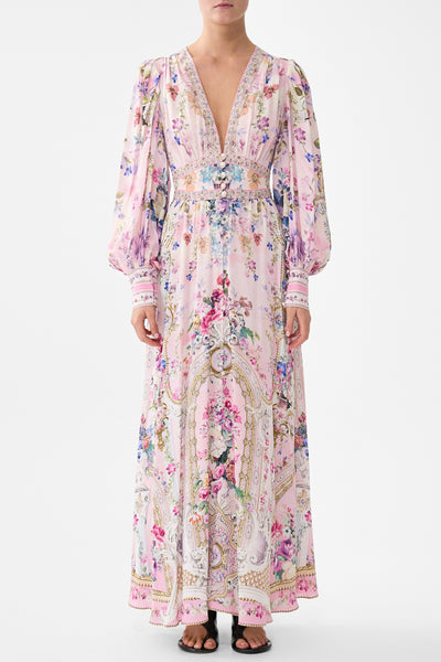 Palatial Pastels Shaped Waistband Dress with Gathered Sleeves