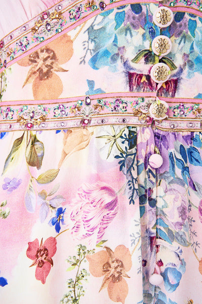 Palatial Pastels Shaped Waistband Dress with Gathered Sleeves