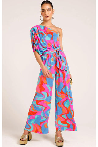 Party Benito Jumpsuit - Jade Fuchsia Swirl SIZE 16 ONLY