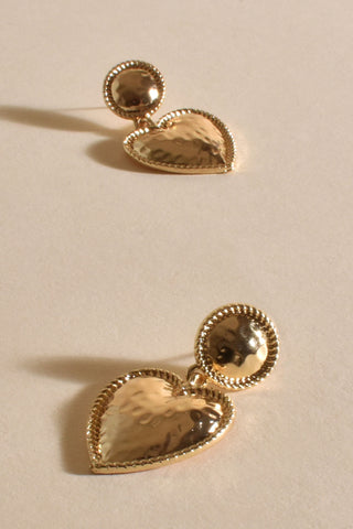 Patterned Edge Heart Earrings - Gold