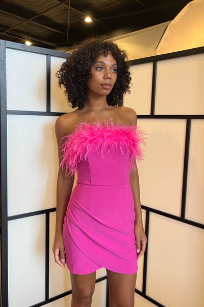 Paulina Feather Mini Dress - Hot Pink