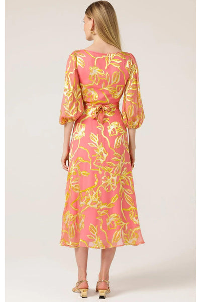 Peach Faced Wrap Dress - Peach Gold Flower