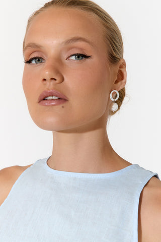 Pearl Drop Cut Out Circle Top Earrings - Silver