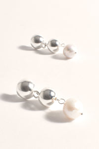 Pearl Drop Metal Ball Event Earrings - Silver