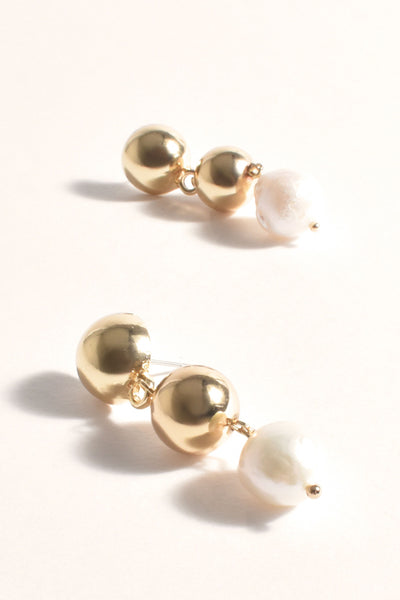 Pearl Drop Metal Ball Event Earrings - Gold