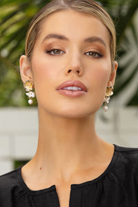 Pearl Floral Drop Earrings - Cream Gold