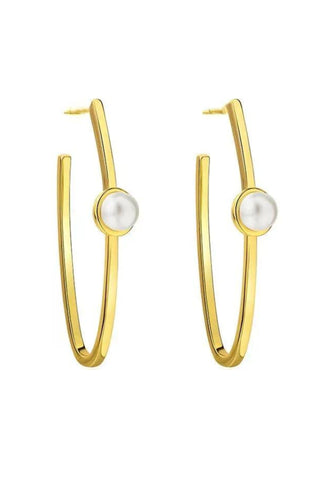Pearl Inlay Vertical Hoops - Gold