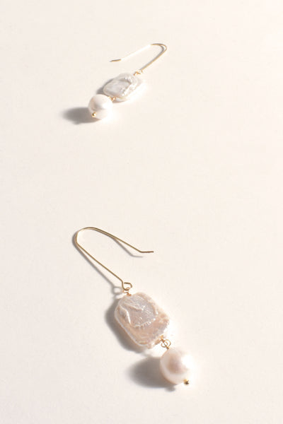 Pearl Shapes Long Hook Earrings - Gold