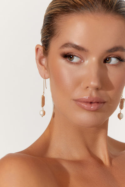 Pearl Shapes Long Hook Earrings - Gold