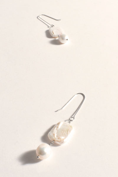 Pearl Shapes Long Hook Earrings - Silver