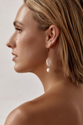 Pearl Shapes Long Hook Earrings - Silver