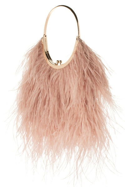 Penny Feathered Frame Bag - Nude
