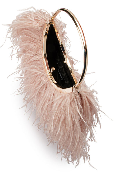 Penny Feathered Frame Bag - Nude