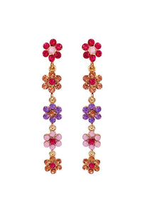 Peony Crystal Flower Drop Earrings - Pink Multi
