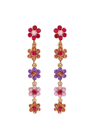 Peony Crystal Flower Drop Earrings - Pink Multi