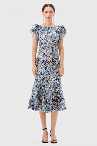 Peri Flutter Sleeve Midi - Blue