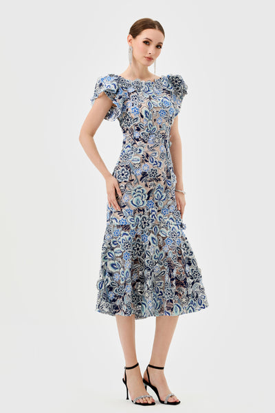 Peri Flutter Sleeve Midi - Blue