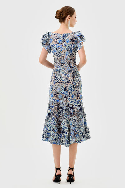 Peri Flutter Sleeve Midi - Blue