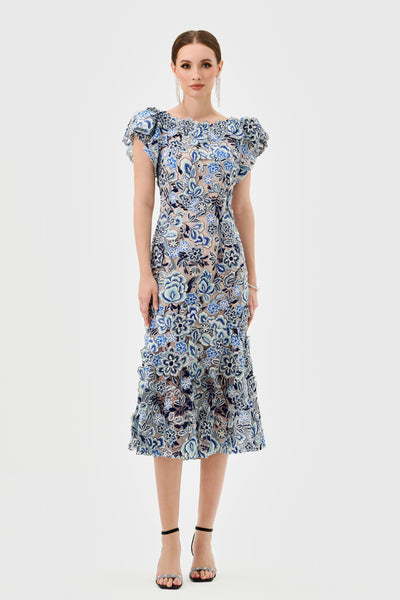 Peri Flutter Sleeve Midi - Blue