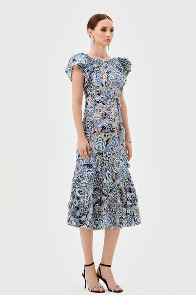 Peri Flutter Sleeve Midi - Blue