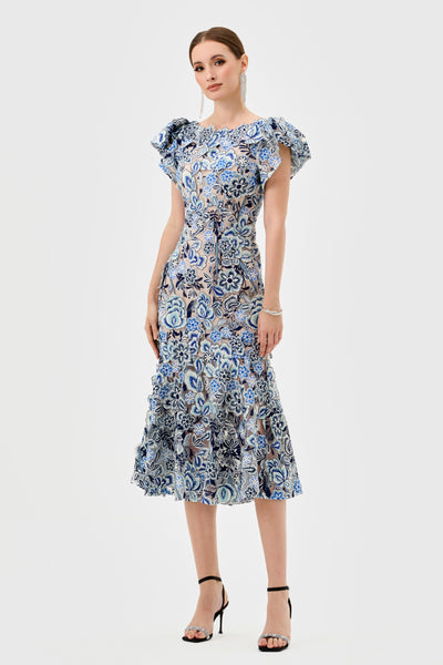 Peri Flutter Sleeve Midi - Blue