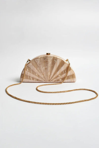 Pia Fan Shell Resin Structured Clutch - Champagne