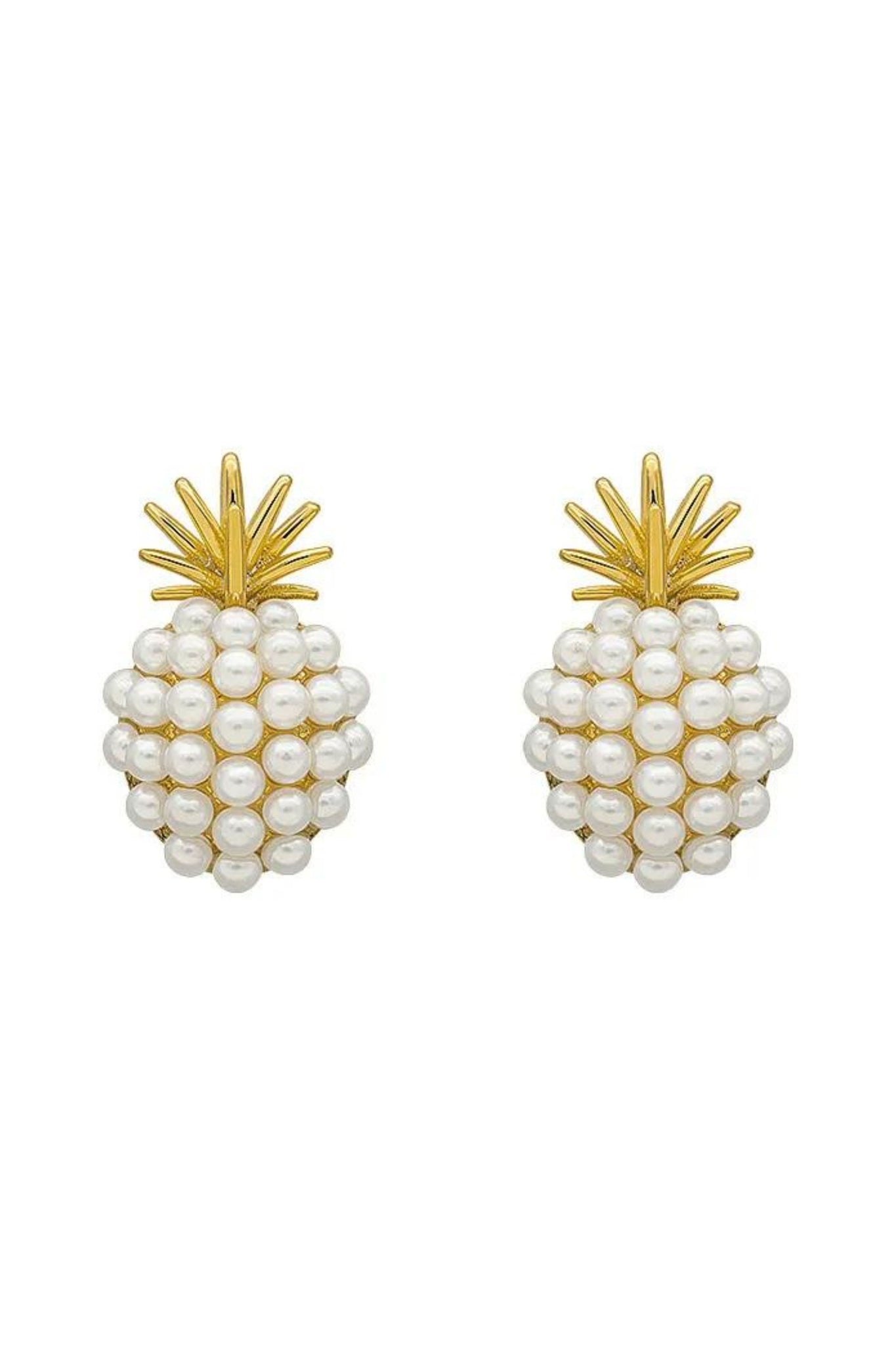 Pineapple Mini Stud Earrings - Pearl Gold