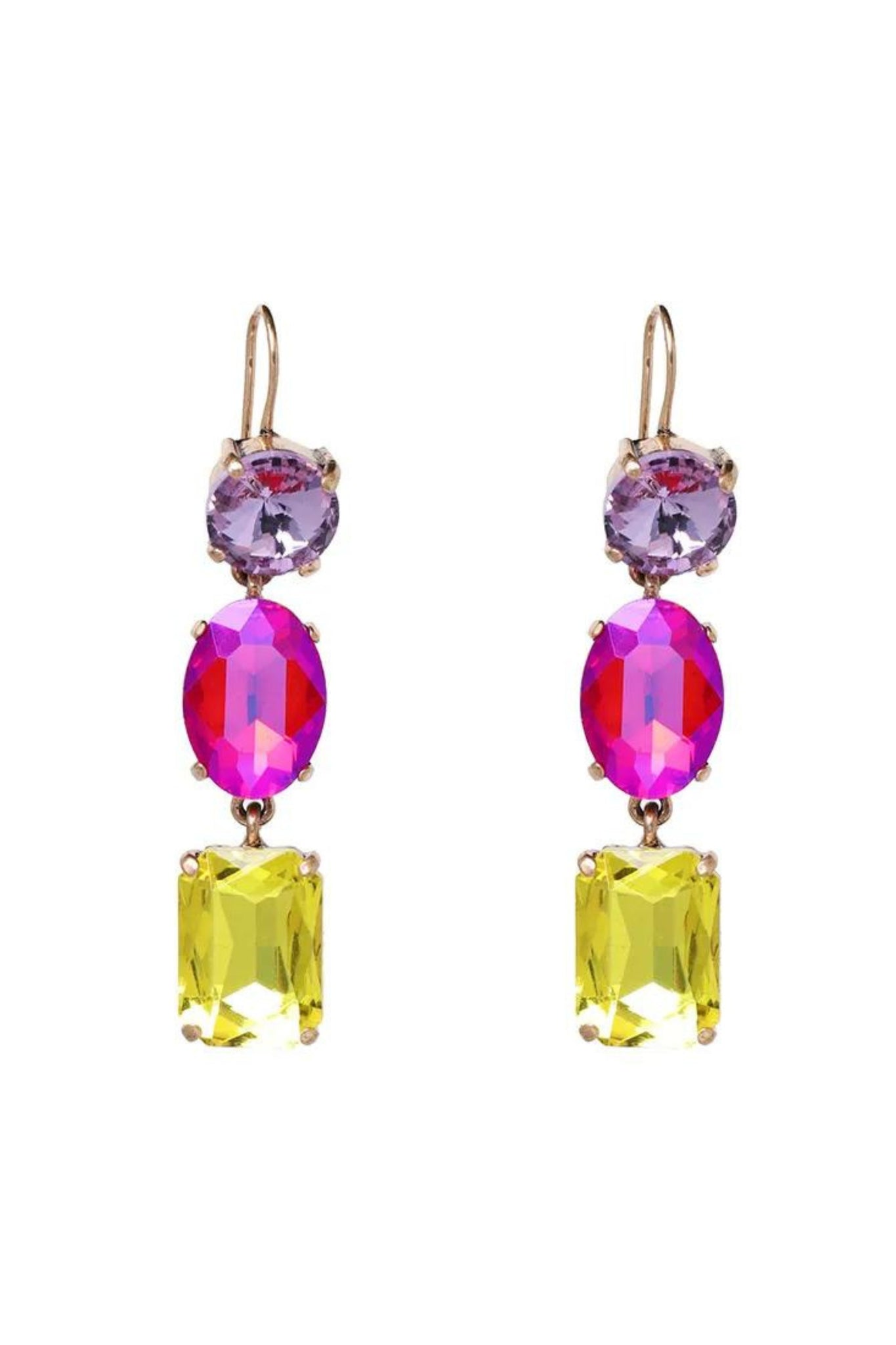 Polly Crystal Hook Drop Earrings - Lilac Pink Chartreuse