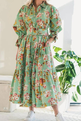 Poplin Midi Dress - Spring Bouquet