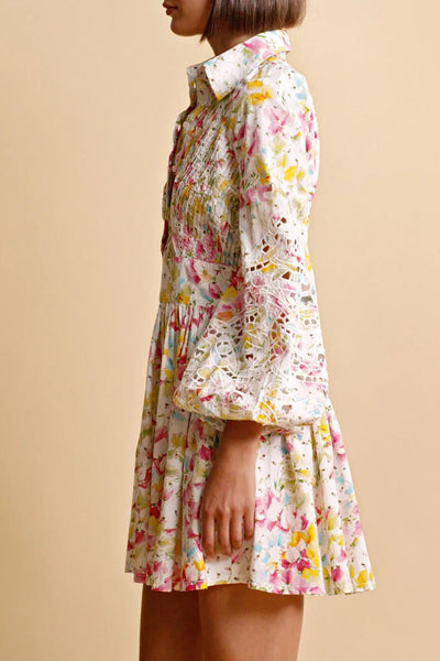 Poplin Pintuck Mini Dress - Flora