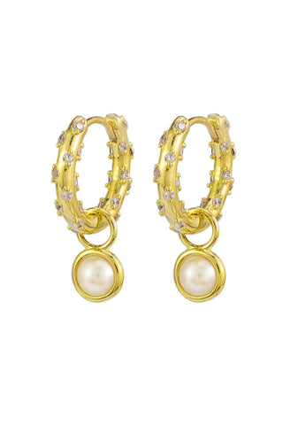 Priti Pearl Hoops - Gold