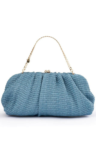 Queenie Gathered Woven Clutch - Blue