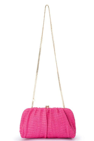 Queenie Gathered Woven Clutch - Pink