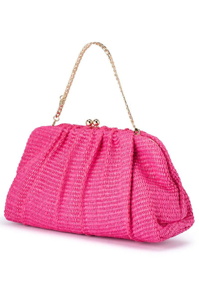 Queenie Gathered Woven Clutch - Pink