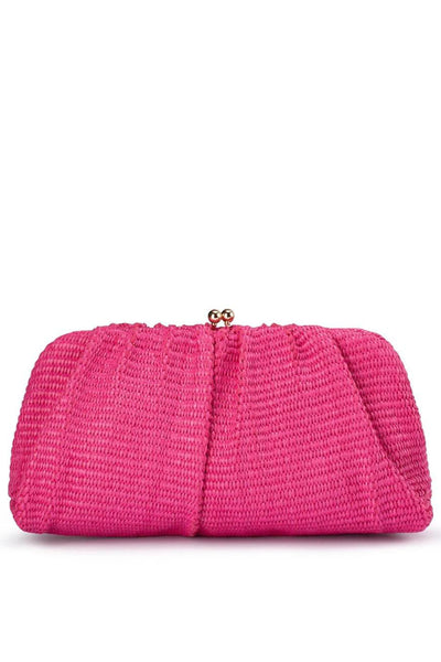 Queenie Gathered Woven Clutch - Pink