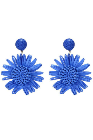 Raffia Flower Earrings - Cobalt Blue