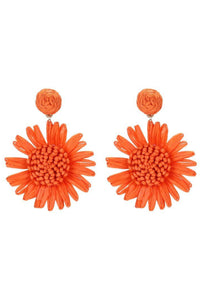 Raffia Flower Earrings - Orange