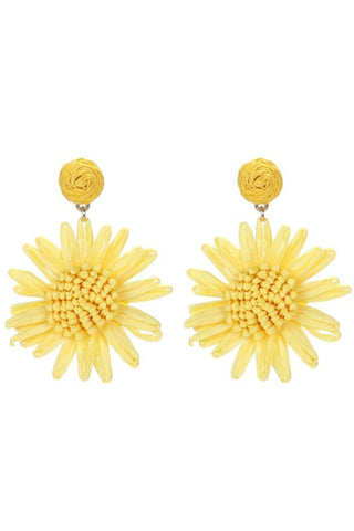 Raffia Flower Earrings - Yellow