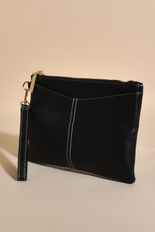 Ramona Contrast Stitch Clutch - Black