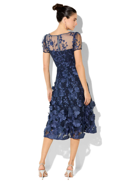 Reece 3D Flower Embroidered Midi Dress - Navy